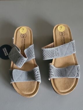 White Mountain Footbeds Leather Perforated Double-Strap Slide Gray Sandals 7